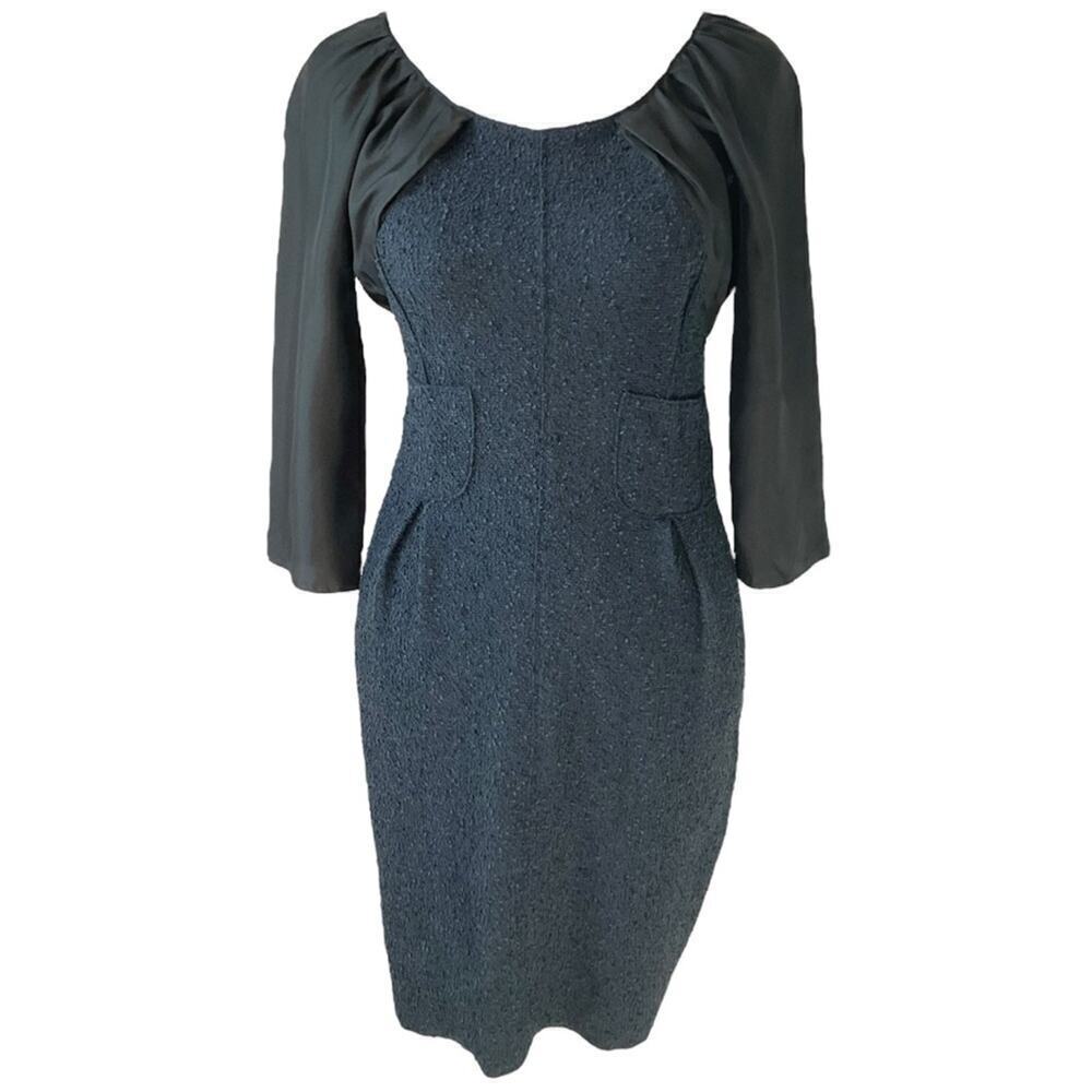 Nina Ricci Navy Blue Black Textured Sheath Dress Size 36